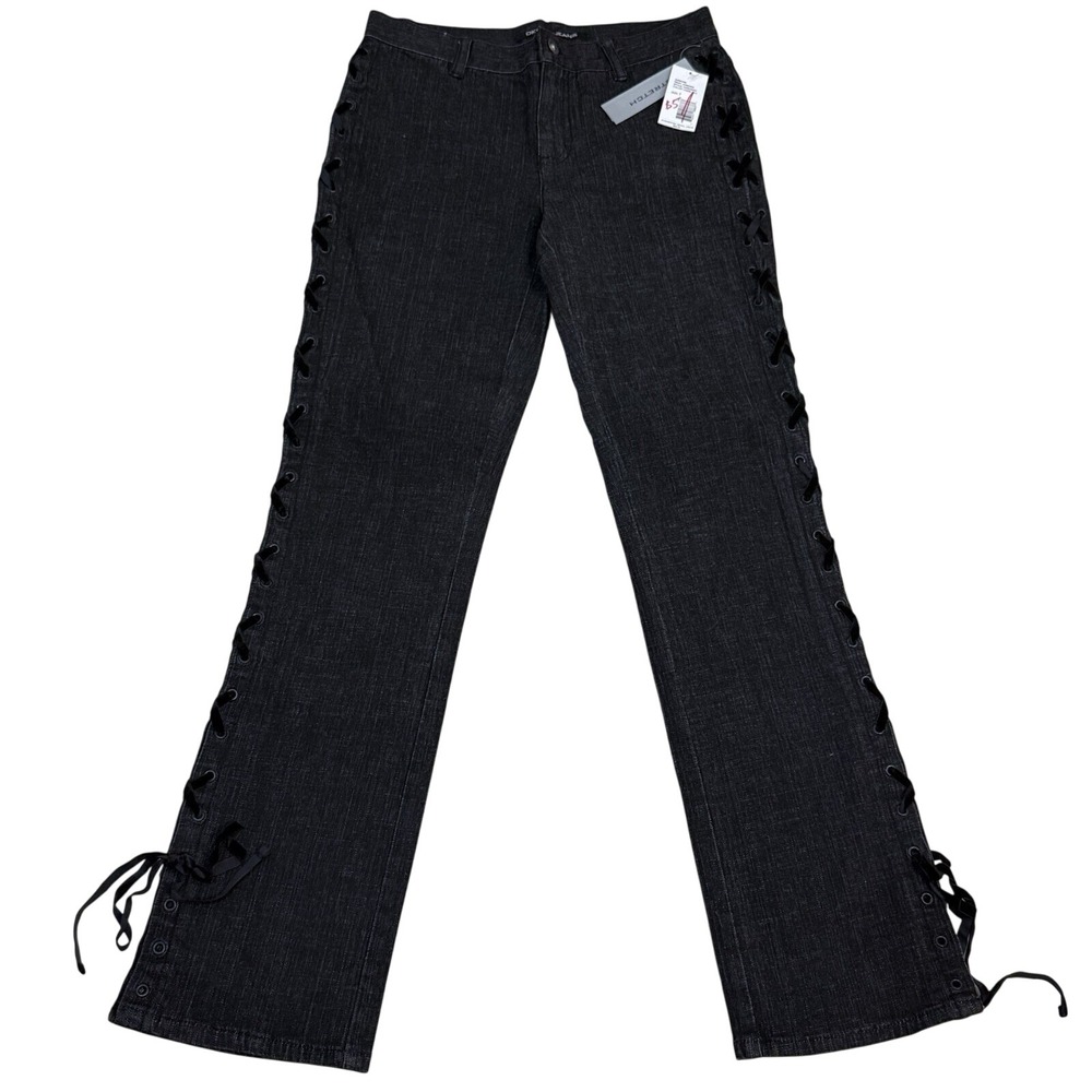 Vintage NWT DKNY Side Laced Black Denim Jeans‎ Rare Unique JR 7 90s Y2K